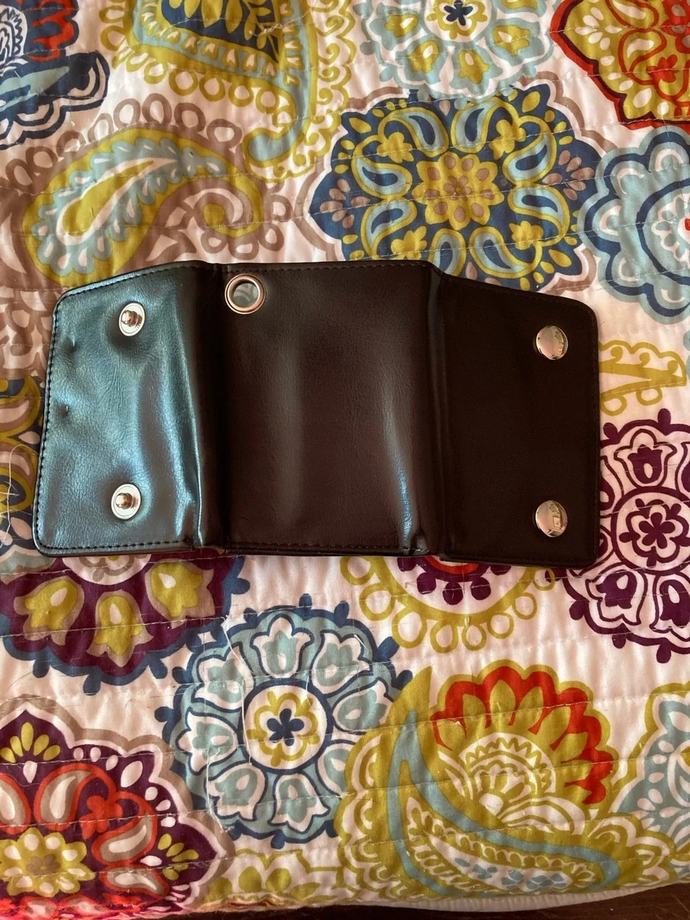Black Faux Leather Card & Key Holder with Snap Buttons